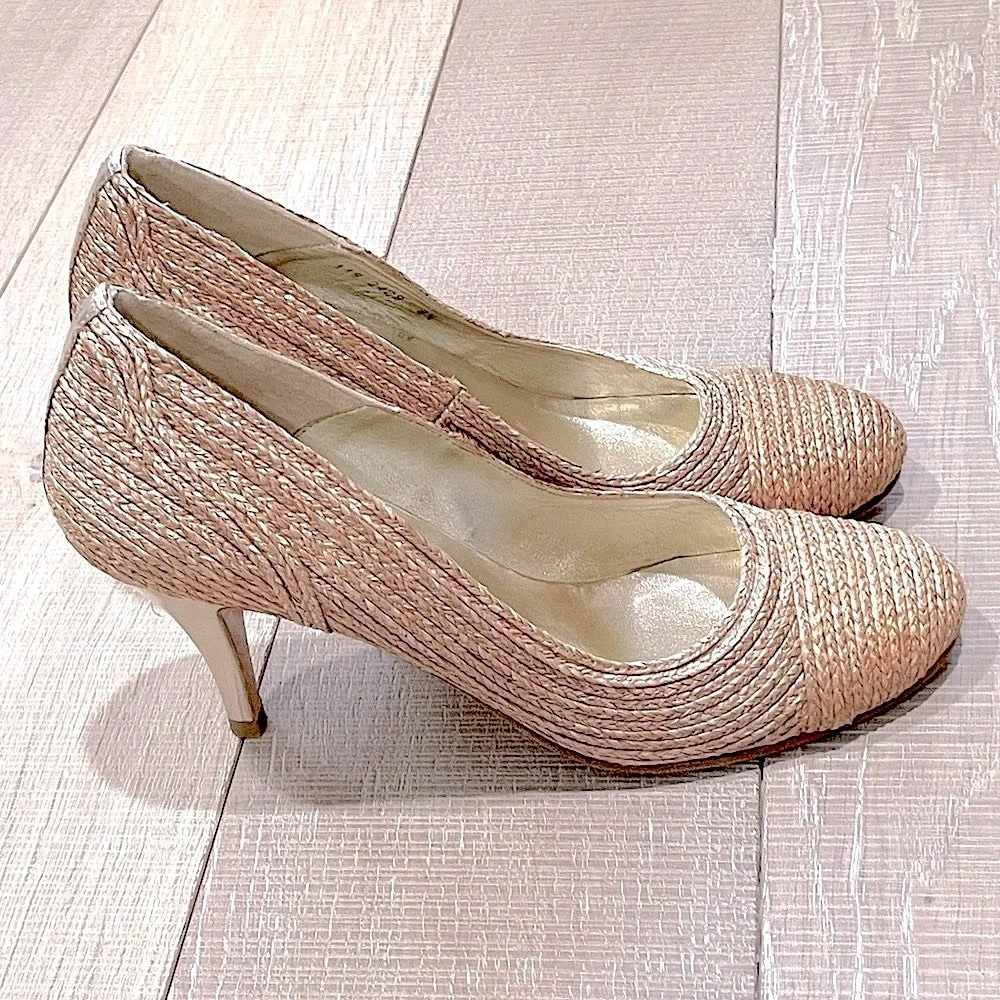 Donald Pliner Coastal Weave Woven Heels w/Gold Accent Nautical (8.5)